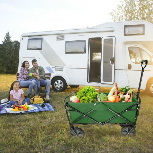 Outdoor Folding Wagons, Collapsible Camping Utility Wagon Carts Beach Garden Shopping Grocery Cart, Green