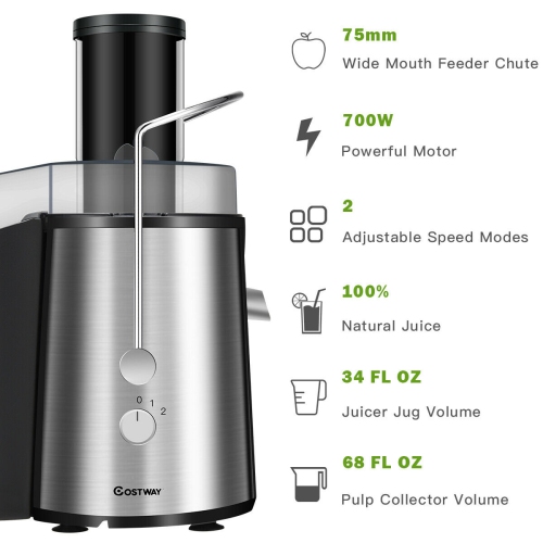 Costway Electric Juicer Wide Mouth Fruit & Vegetable Centrifugal Juice Extractor 2 Speed