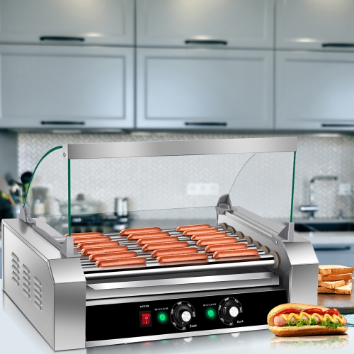 Costway Commercial Stainless Steel 18 Hot Dog 7 Roller Grill Cooker Machine w/ Cover