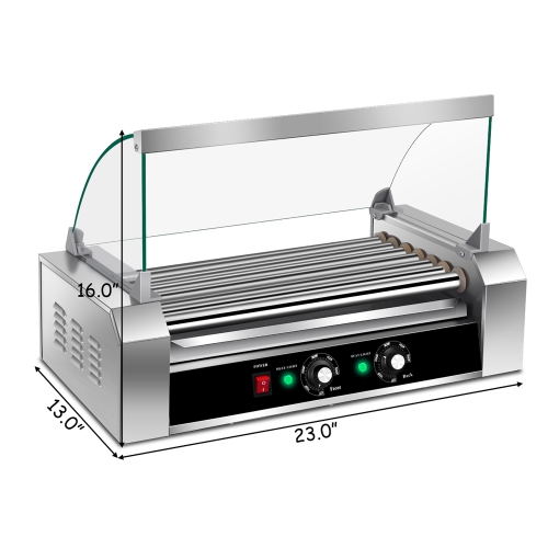 Costway Commercial Stainless Steel 18 Hot Dog 7 Roller Grill Cooker Machine w/ Cover