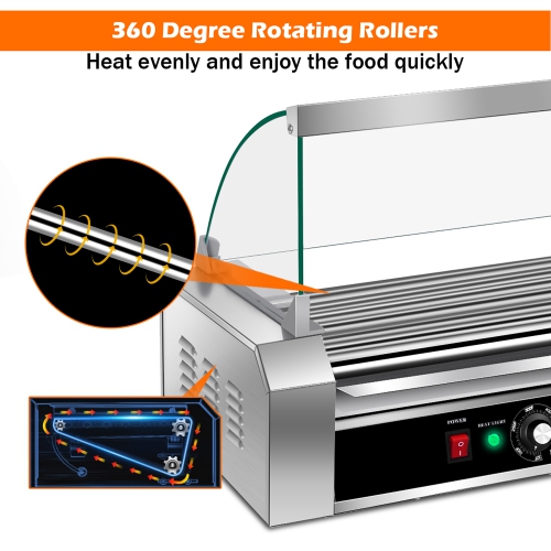 Costway Commercial Stainless Steel 18 Hot Dog 7 Roller Grill Cooker Machine w/ Cover