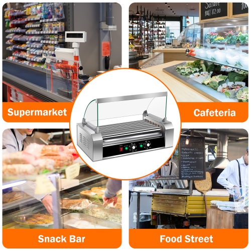 Costway Commercial Stainless Steel 18 Hot Dog 7 Roller Grill Cooker Machine w/ Cover