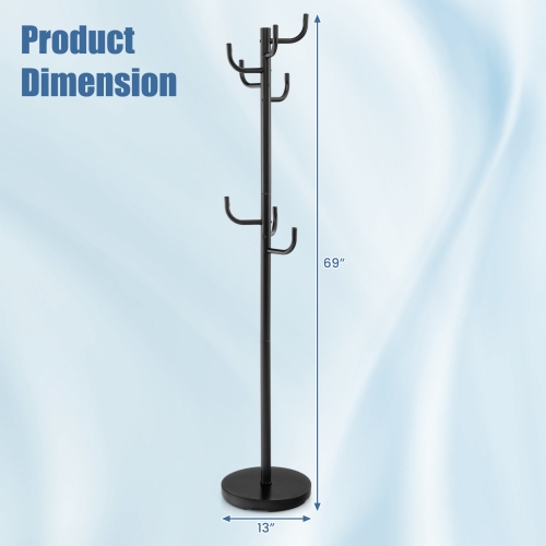 Costway Metal Coat Rack Hat Stand Tree Hanger Hall Umbrella Holder Hooks Black
