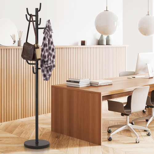 Costway Metal Coat Rack Hat Stand Tree Hanger Hall Umbrella Holder Hooks Black