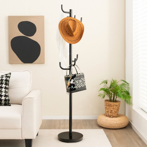Costway Metal Coat Rack Hat Stand Tree Hanger Hall Umbrella Holder Hooks Black