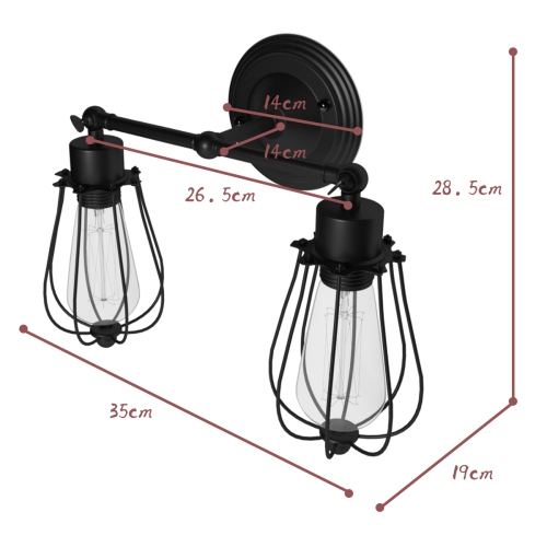 Applique murale rétro rétro rétro rétro de Costway, fil métallique, ampoule à 2 ampoules