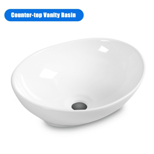 Costway Oval Bathroom Basin Ceramic Vessel Sink Bowl Vanity Porcelain w/ Pop Up Drain