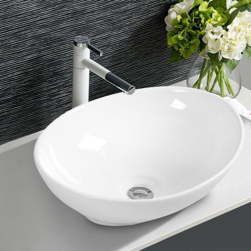 Costway Oval Bathroom Basin Ceramic Vessel Sink Bowl Vanity Porcelain w/ Pop Up Drain