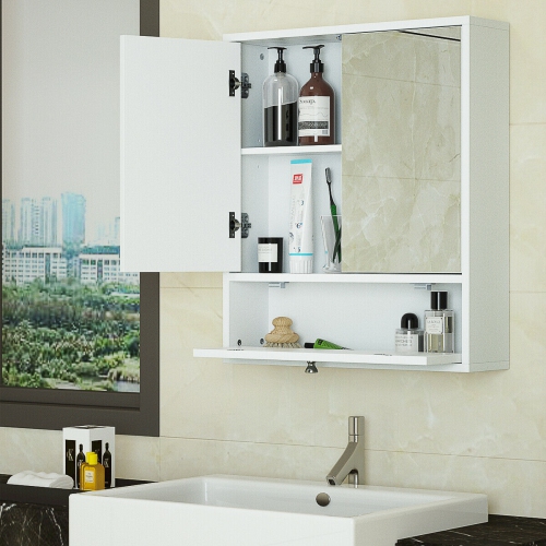 Costway Bathroom Cabinet Double Mirror Door Wall Mount Storage Wood Shelf White