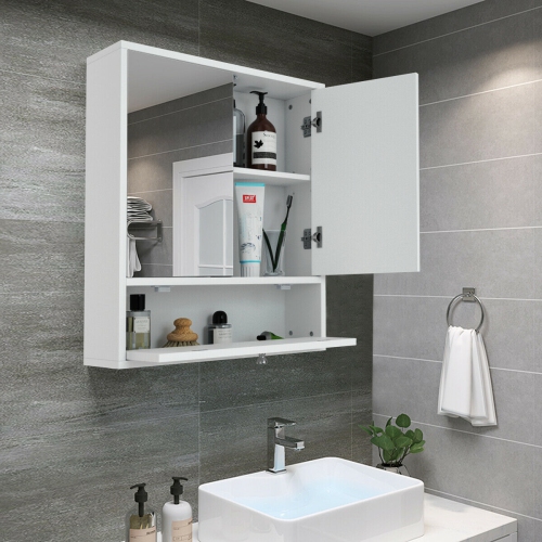 Costway Bathroom Cabinet Double Mirror Door Wall Mount Storage Wood Shelf White