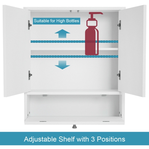 Costway Bathroom Cabinet Double Mirror Door Wall Mount Storage Wood Shelf White