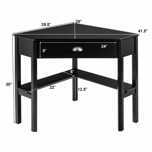 Costway Triangle Computer Desk Corner Office Desk Laptop Table w/ Drawer Shelves Rustic