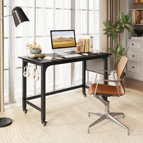 Costway Rolling Computer Desk Metal Frame PC Laptop Table Wood Top Study Workstation