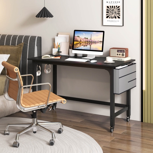 Costway Rolling Computer Desk Metal Frame PC Laptop Table Wood Top Study Workstation