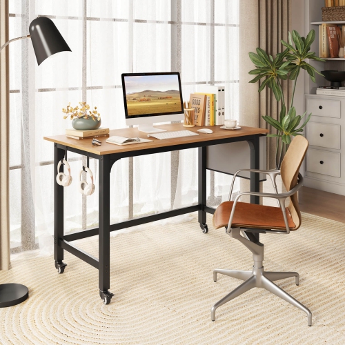 Costway Rolling Computer Desk Metal Frame PC Laptop Table Wood Top Study Workstation