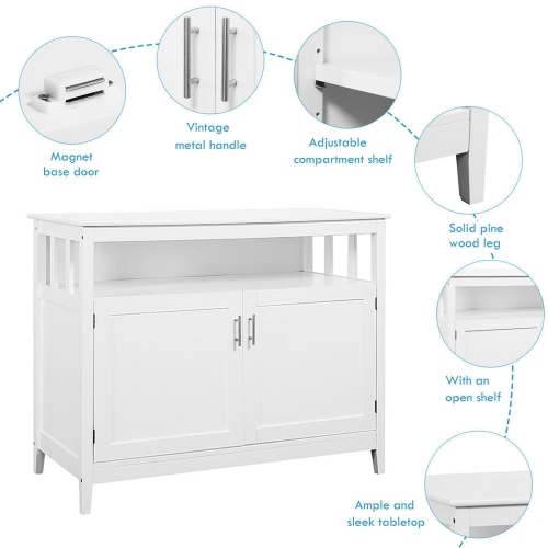 Costway Wood Kitchen Storage Cabinet Buffet Server Table Sideboard White