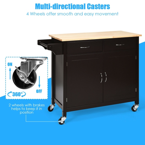 Costway Modern Rolling Kitchen Cart Island Wood Top Storage Trolley Cabinet Utility