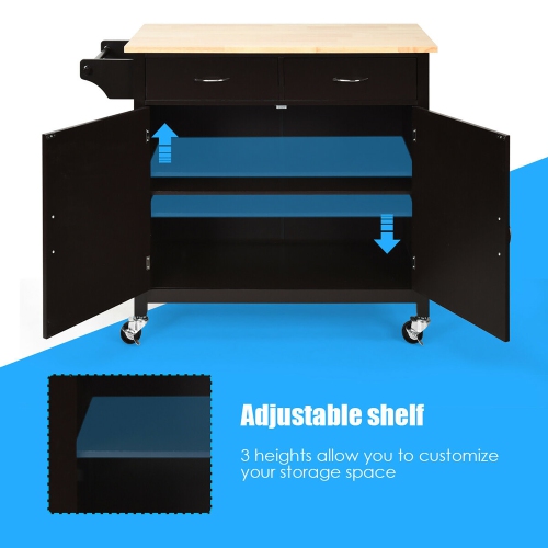 Costway Modern Rolling Kitchen Cart Island Wood Top Storage Trolley Cabinet Utility