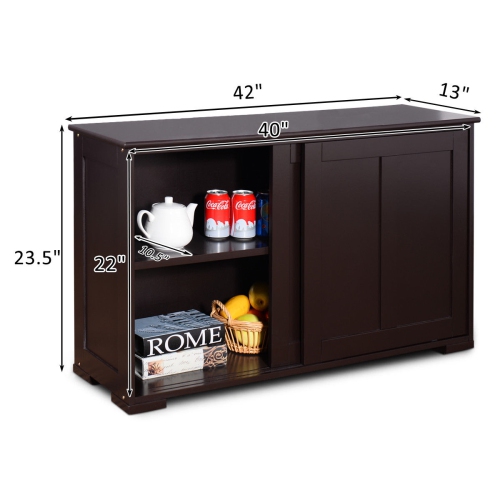 Costway Kitchen Storage Cabinet Sideboard Buffet Cupboard Wood Sliding Door Pantry