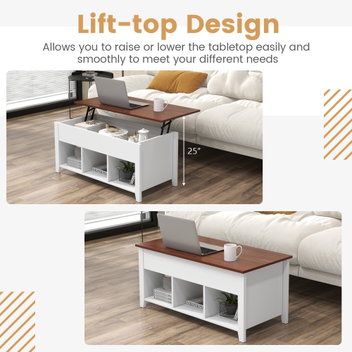 Costway Lift Top Coffee Table w/ Hidden Compartment and Storage Shelves Furniture