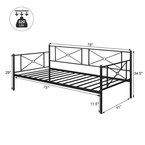 Metal Daybed Twin Bed Frame Stable Steel Slats Platform Base Bed Sofa LivingRoom
