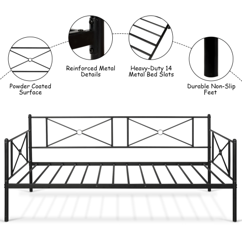 Metal Daybed Twin Bed Frame Stable Steel Slats Platform Base Bed Sofa LivingRoom