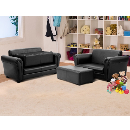 Costway Kids Sofa Armrest Chair Couch Lounge W/ Ottoman Black