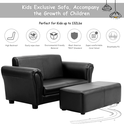 Costway Kids Sofa Armrest Chair Couch Lounge W/ Ottoman Black