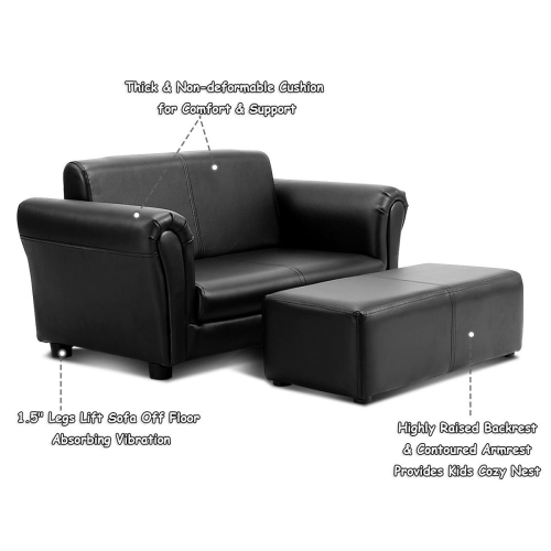 Costway Kids Sofa Armrest Chair Couch Lounge W/ Ottoman Black
