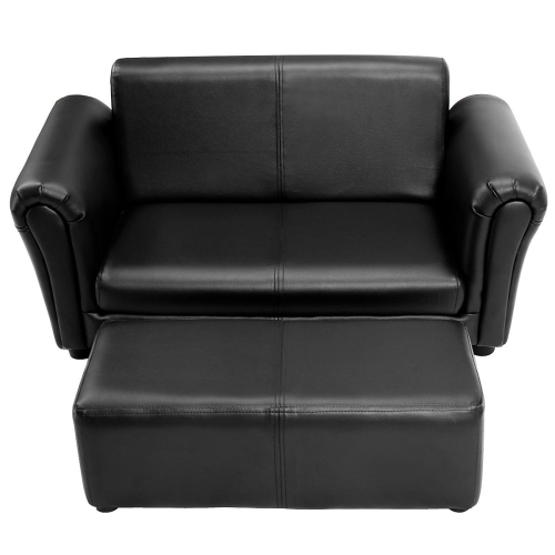 Costway Kids Sofa Armrest Chair Couch Lounge W/ Ottoman Black