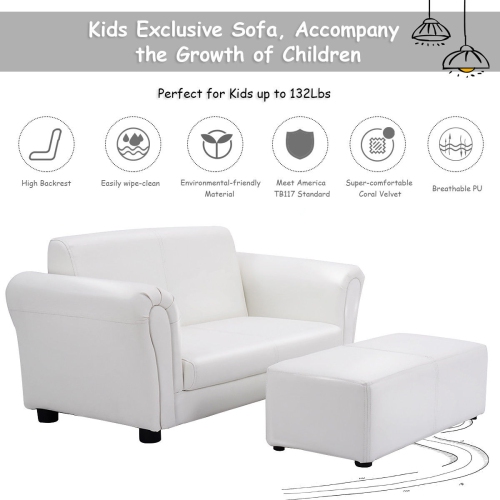 Costway Kids Sofa Armrest Chair Couch Lounge Children Birthday Gift w/ Ottoman White