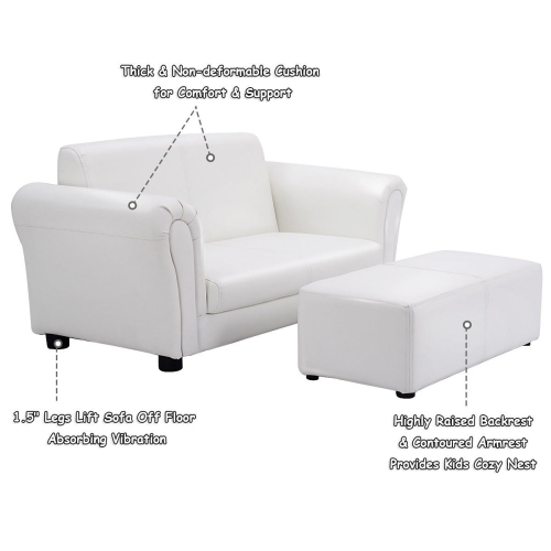 Costway Kids Sofa Armrest Chair Couch Lounge Children Birthday Gift w/ Ottoman White