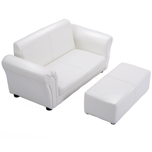 Costway Kids Sofa Armrest Chair Couch Lounge Children Birthday Gift w/ Ottoman White