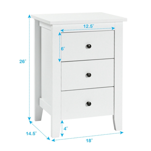 Costway 2PCS Nightstand End Beside Table Drawers Modern Storage Bedroom Furniture White