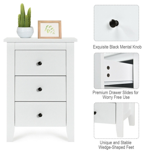 Costway 2PCS Nightstand End Beside Table Drawers Modern Storage Bedroom Furniture White