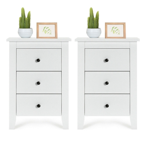 Costway 2PCS Nightstand End Beside Table Drawers Modern Storage Bedroom Furniture White