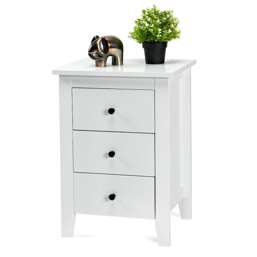 Costway 2PCS Nightstand End Beside Table Drawers Modern Storage Bedroom Furniture White