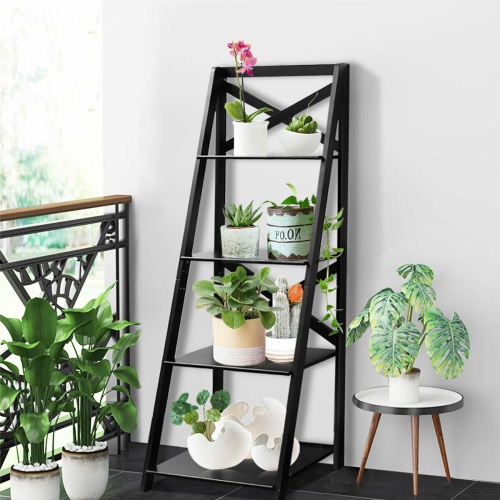 Costway 4-Tier Ladder Shelf Bookshelf Bookcase Storage Display Leaning Home Office Decor