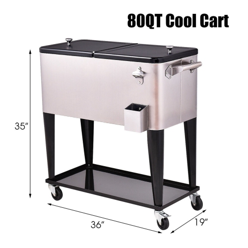 Costway Patio Cooler Rolling Ice Beverage Chest Stainless Steel Pool Outdoor 80 Quart
