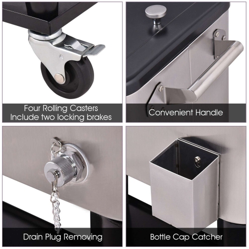Costway Patio Cooler Rolling Ice Beverage Chest Stainless Steel Pool Outdoor 80 Quart