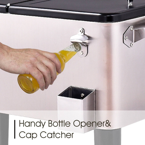 Costway Patio Cooler Rolling Ice Beverage Chest Stainless Steel Pool Outdoor 80 Quart