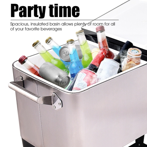 Costway Patio Cooler Rolling Ice Beverage Chest Stainless Steel Pool Outdoor 80 Quart