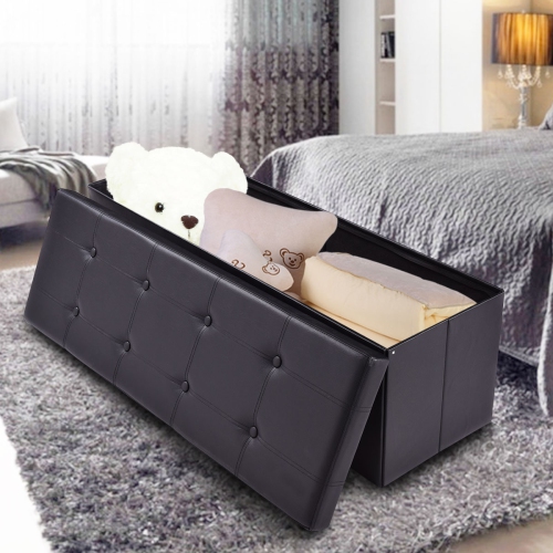 COSTWAY  45''x15''x15'' Large Folding Storage Faux Leather Ottoman Pouffe Box Stool Black