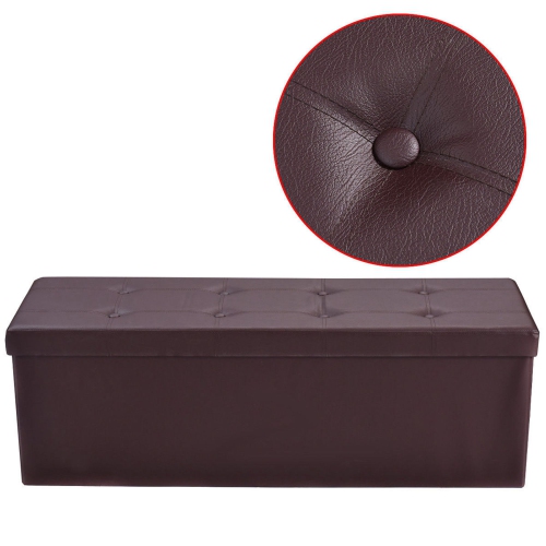 Costway 45''x15''x15'' Folding Storage Faux Leather Ottoman Pouffe Box Stool Brown