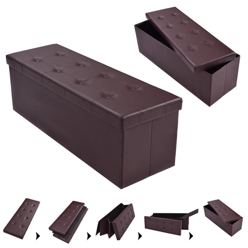 Costway 45''x15''x15'' Folding Storage Faux Leather Ottoman Pouffe Box Stool Brown