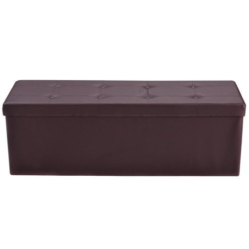 Costway 45''x15''x15'' Folding Storage Faux Leather Ottoman Pouffe Box Stool Brown