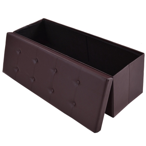 Costway 45''x15''x15'' Folding Storage Faux Leather Ottoman Pouffe Box Stool Brown
