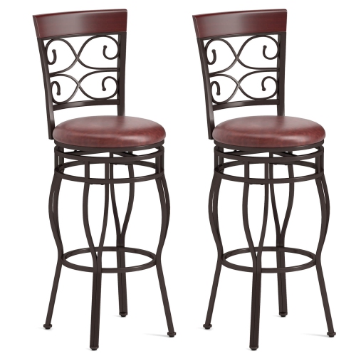 COSTWAY  Set Of 2 Vintage Bar Stools Swivel Padded Seat Bistro Dining Kitchen Pub Chair