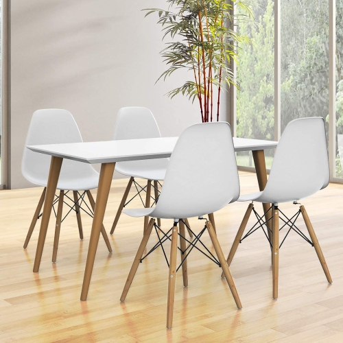 Costway Set of 4 Mid Century Modern Style Dining Side Chair Wood Leg