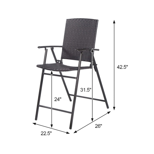 Costway 4 PCS Indoor&Outdoor Folding Rattan Wicker Bar Stool Chair Brown